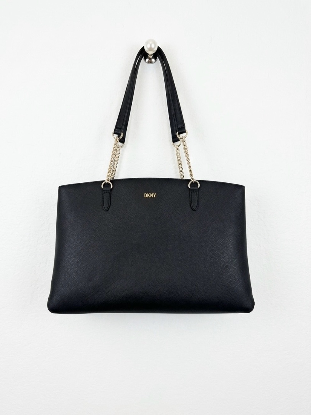 DKNY Black Tote with Gold Chain-Strap
